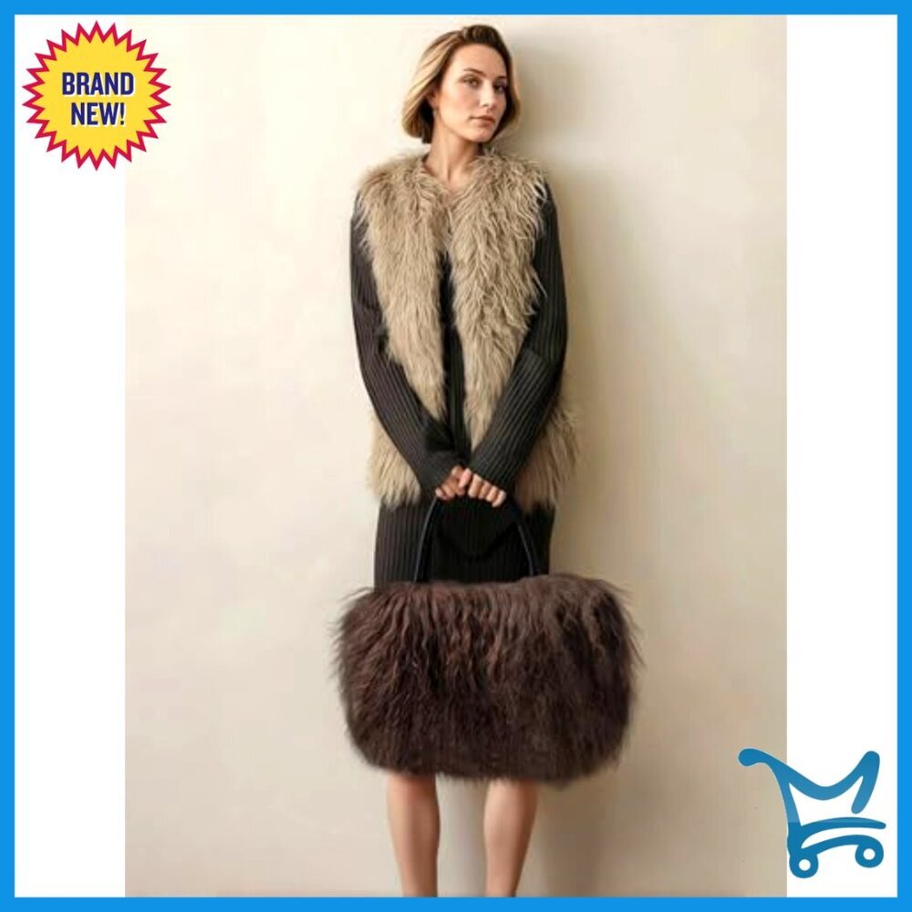 Real Lamb Fur Tote Bag with Genuine Leather Handles, Large Capacity - Picture 3 of 7